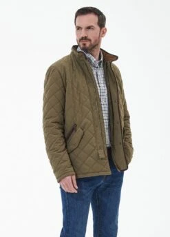 Barbour Shoveler Waterproof Quilted Jacket - Olive -Throstlenest Store barbour shoveler olive 4rdy