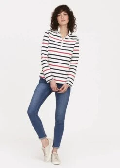 Joules Ladies Fairdale Sweatshirt - Navy Raspberry Stripe 3 Joules Ladies Fairdale Sweatshirt - Navy Raspberry Stripe -Throstlenest Store fairdall3