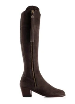 Fairfax & Favor Heeled Regina Narrow Fit Suede Boot - Chocolate