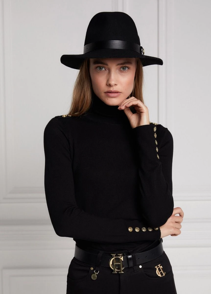 Holland Cooper Buttoned Knit Roll Neck- Black 1 Holland Cooper Buttoned Knit Roll Neck- Black