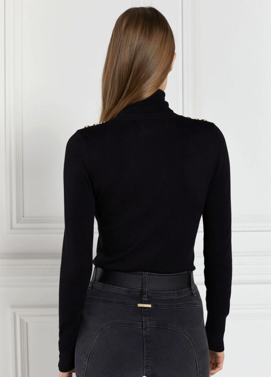Holland Cooper Buttoned Knit Roll Neck- Black 2 Holland Cooper Buttoned Knit Roll Neck- Black - Image 2
