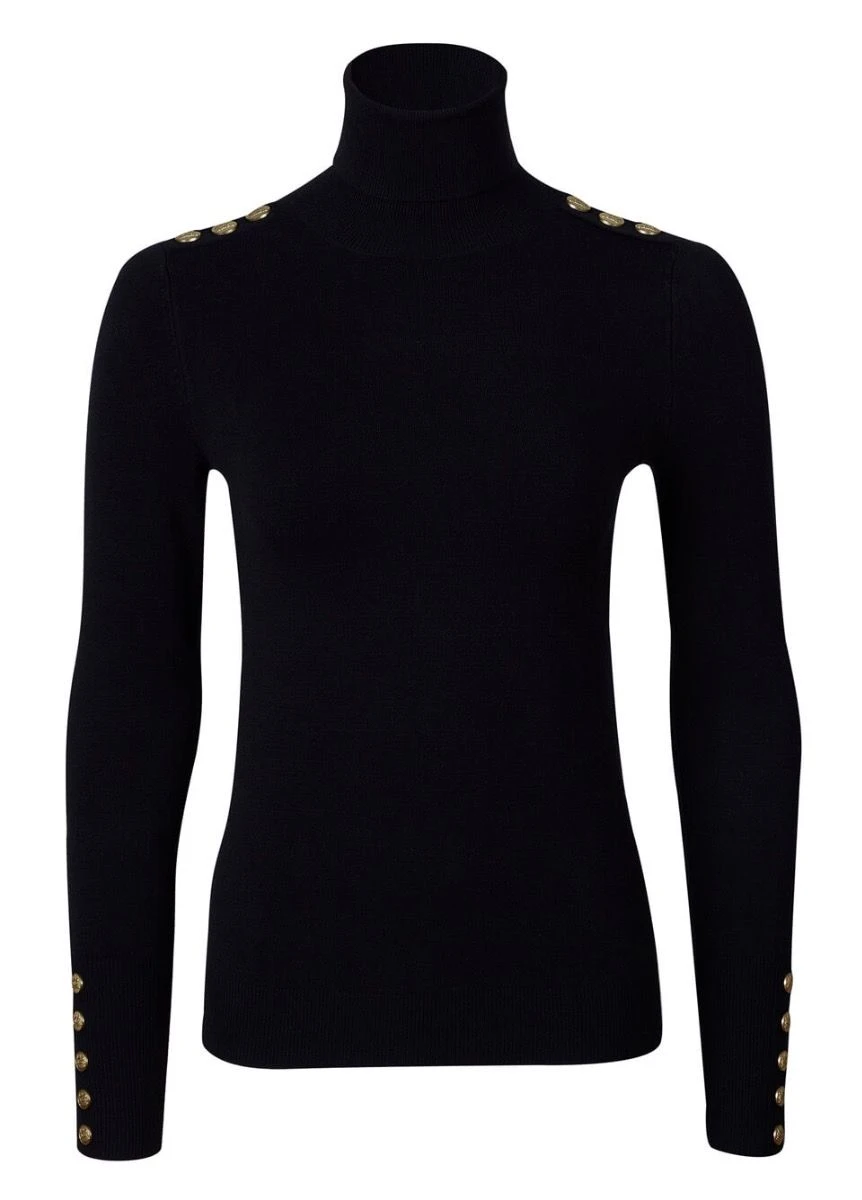 Holland Cooper Buttoned Knit Roll Neck- Black 3 Holland Cooper Buttoned Knit Roll Neck- Black - Image 3