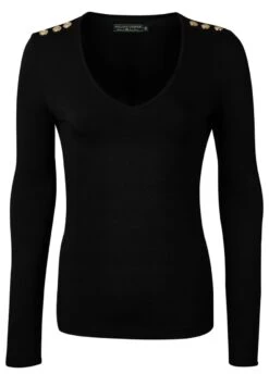 Holland Cooper Long Sleeve Vee Neck Tee - Black 5 Holland Cooper Long Sleeve Vee Neck Tee - Black -Throstlenest Store hcveeblackrdy