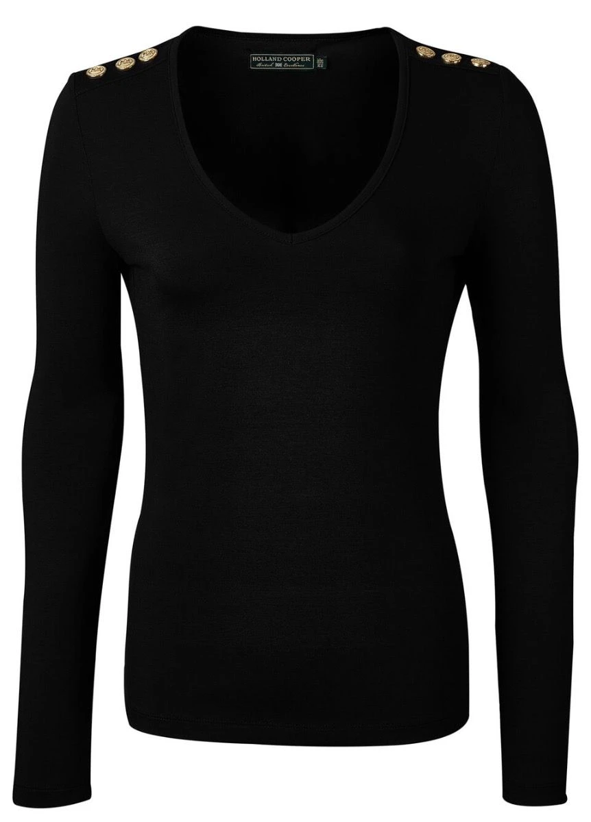Holland Cooper Long Sleeve Vee Neck Tee - Black 3 Holland Cooper Long Sleeve Vee Neck Tee - Black - Image 3