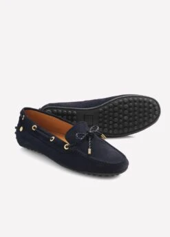 Fairfax & Favor Ladies Suede Henley Driving Shoe - Navy -Throstlenest Store hennav4
