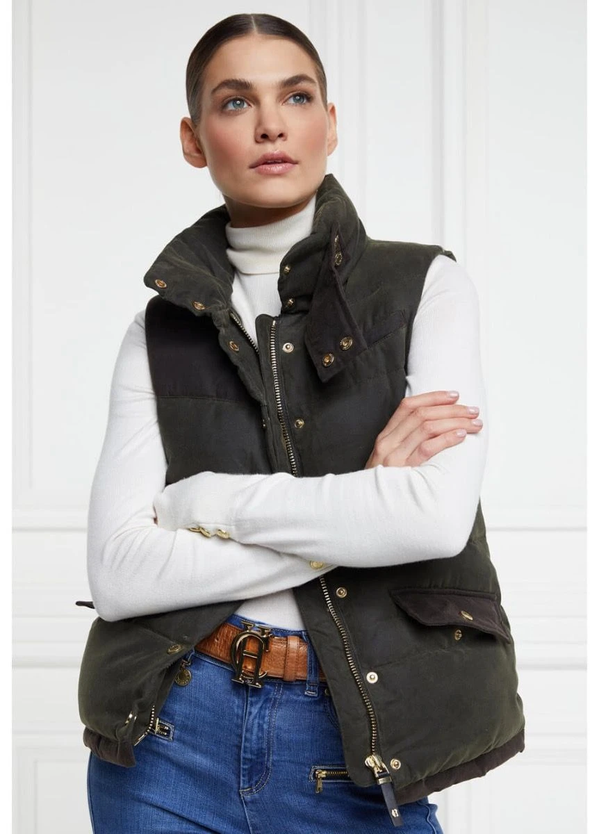 Holland Cooper Aviator Padded Gilet - Dark Olive 1 Holland Cooper Aviator Padded Gilet - Dark Olive