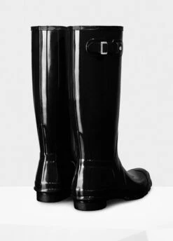 Hunter Womens Original Tall Gloss Wellington Boots - Black -Throstlenest Store huntertallblackgloss3rdy