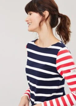 Joules Womens Harbour Jersey Top - Navy Cream Stripe -Throstlenest Store joules harbour navycreamstripe3